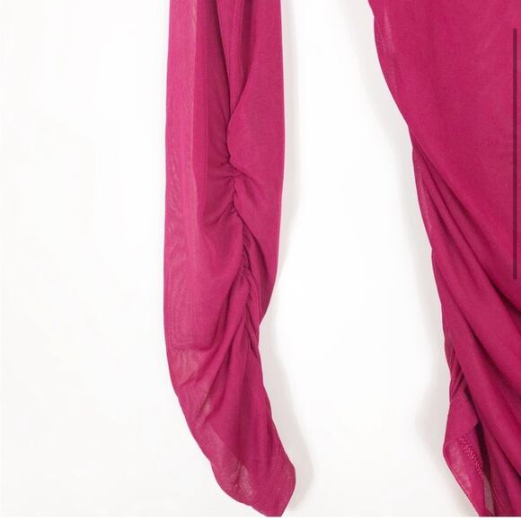 NWT Zara hot pink sheer mesh top with ruched sides - Picture 3 of 5